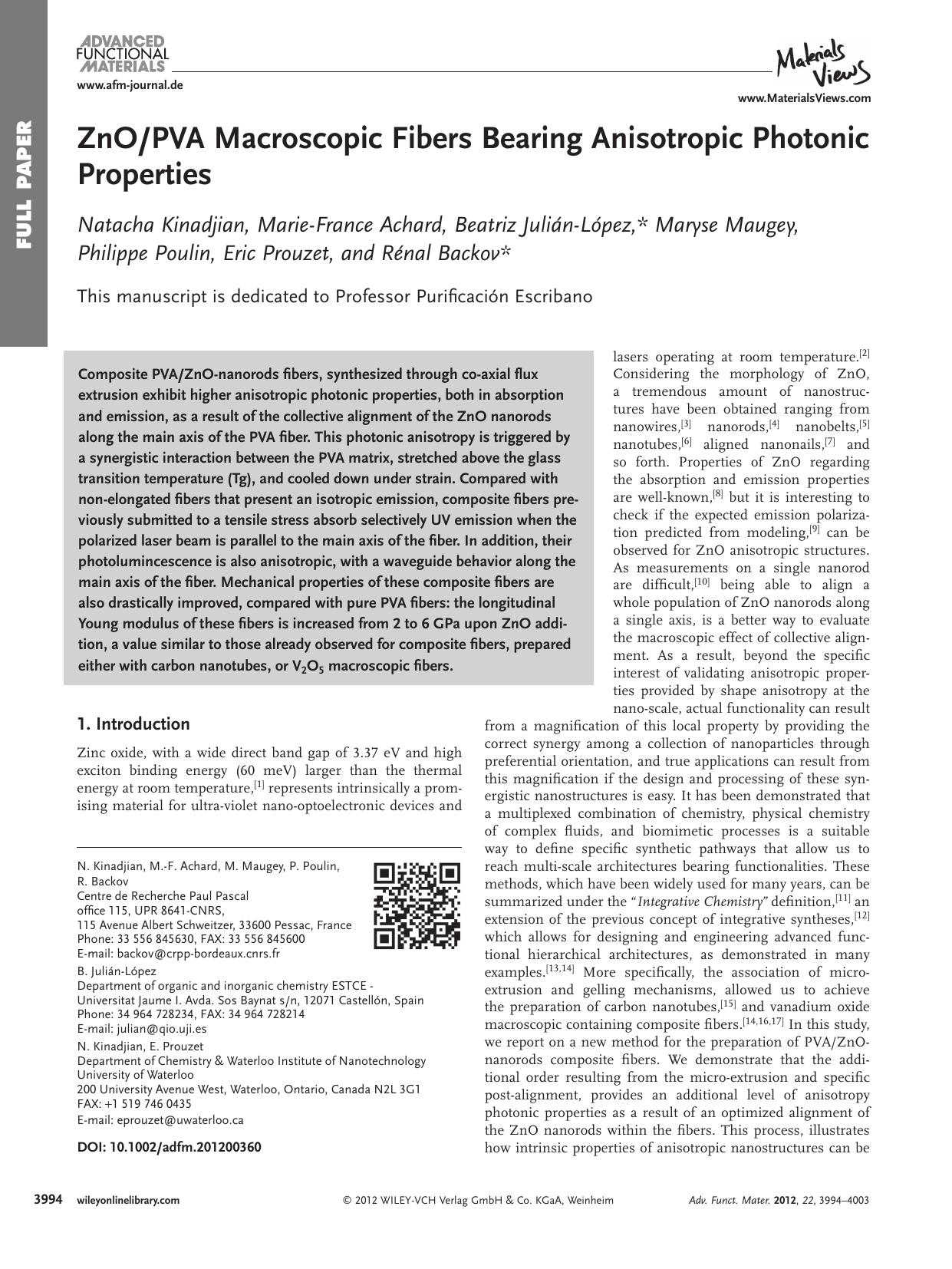 ZnOPVA Macroscopic Fibers Bearing Anisotropic Photonic Properties by vng
