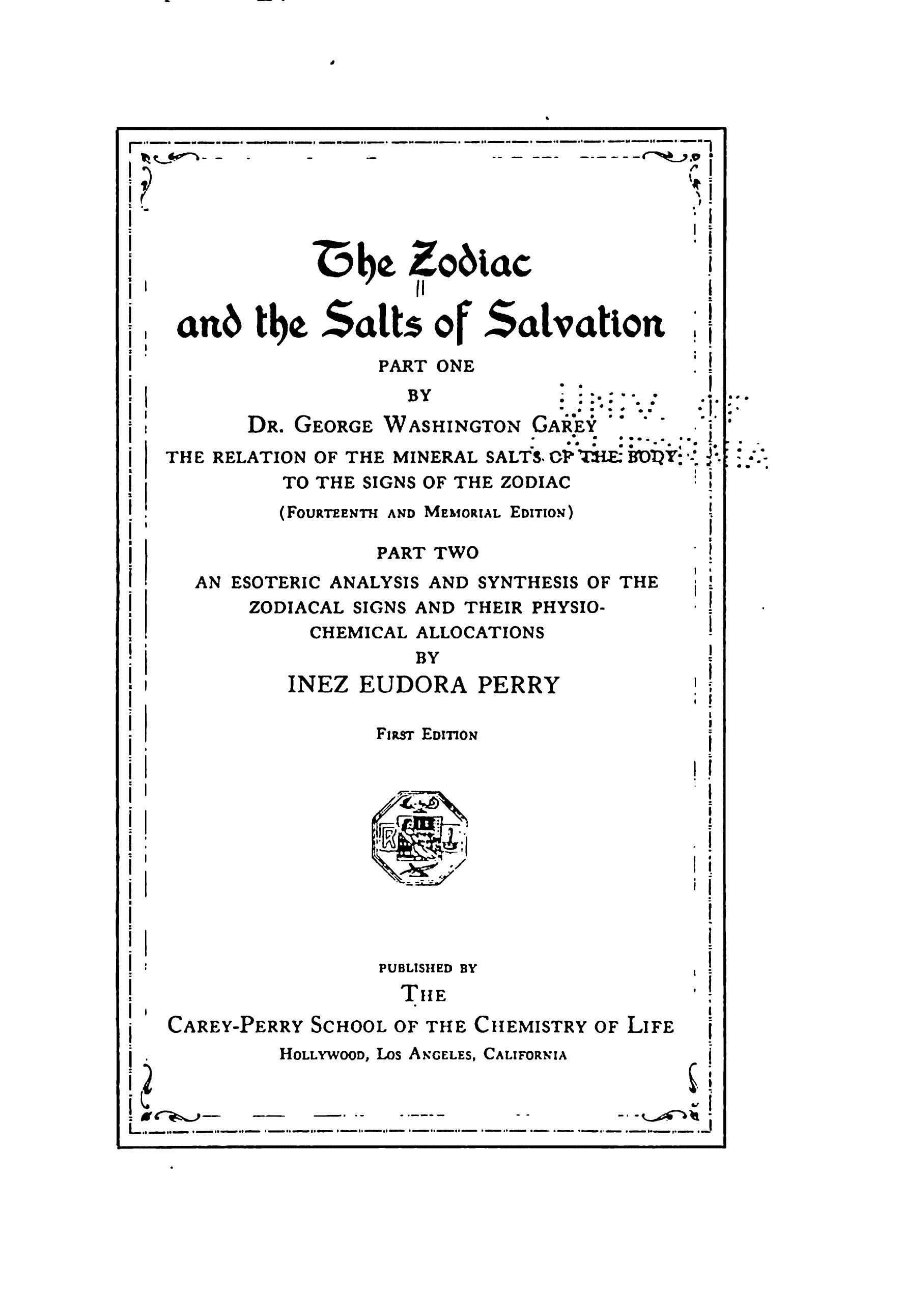 Zodiac and the Salts of Salvation by George W. Carey