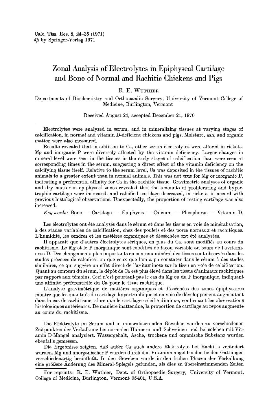 Zonal analysis of electrolytes in epiphyseal cartilage and bone of normal and rachitic chickens and pigs by Unknown