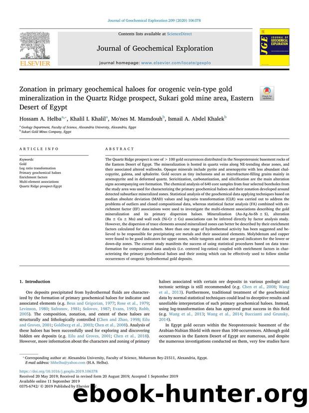 Zonation in primary geochemical haloes for orogenic vein-type gold mineralization in the Quartz Ridge prospect, Sukari gold mine area, Eastern Desert of Egypt by Hossam A. Helba & Khalil I. Khalil & Mo'nes M. Mamdouh & Ismail A. Abdel Khalek