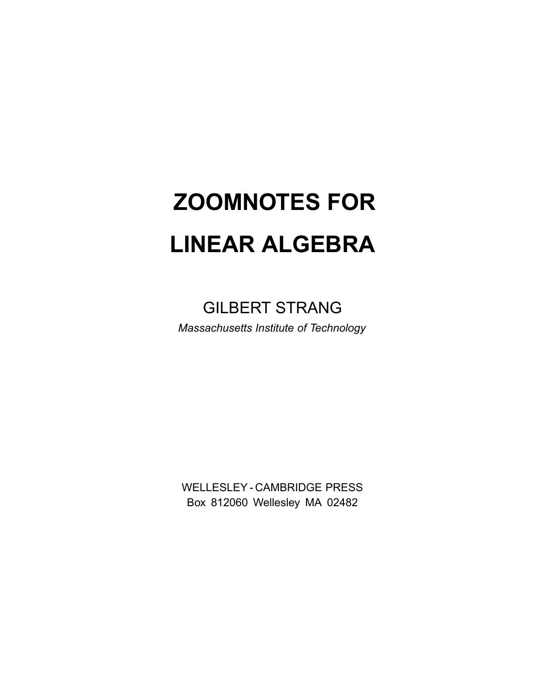 ZoomNotes for Linear Algebra by Gilbert Strang