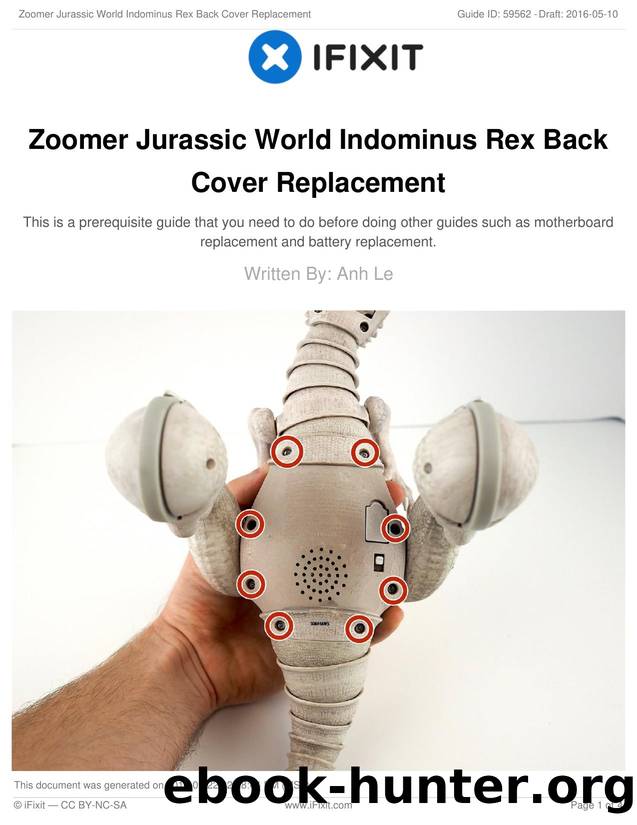 Zoomer Jurassic World Indominus Rex Back Cover Replacement by Unknown