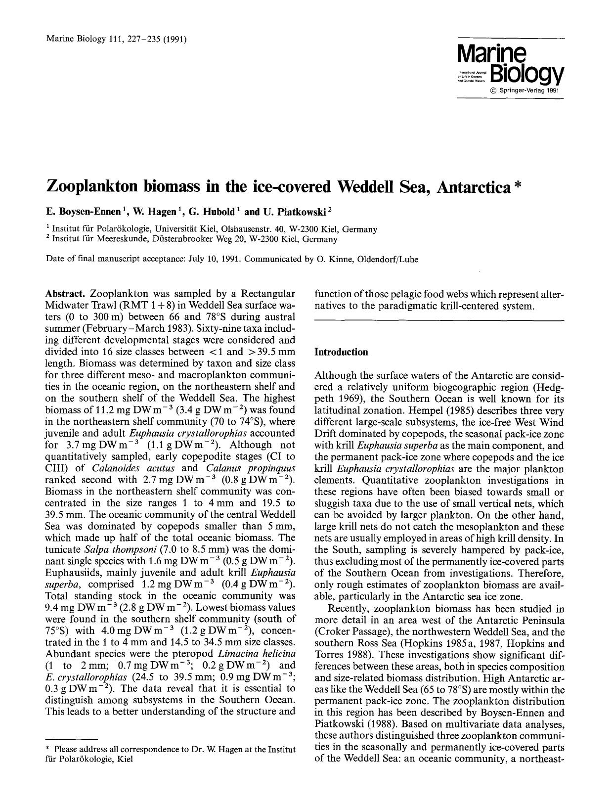 Zooplankton biomass in the ice-covered Weddell Sea, Antarctica by Unknown