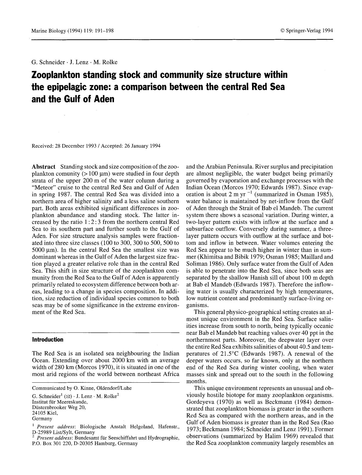 Zooplankton standing stock and community size structure within the epipelagic zone: a comparison between the central Red Sea and the Gulf of Aden by Unknown