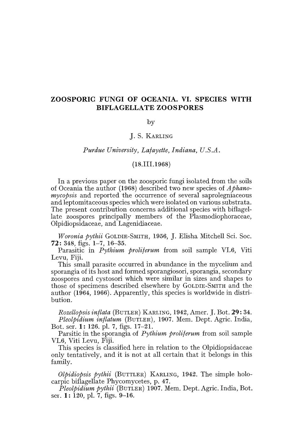 Zoosporic fungi of Oceania. VI. Species with biflagellate zoospores by Unknown