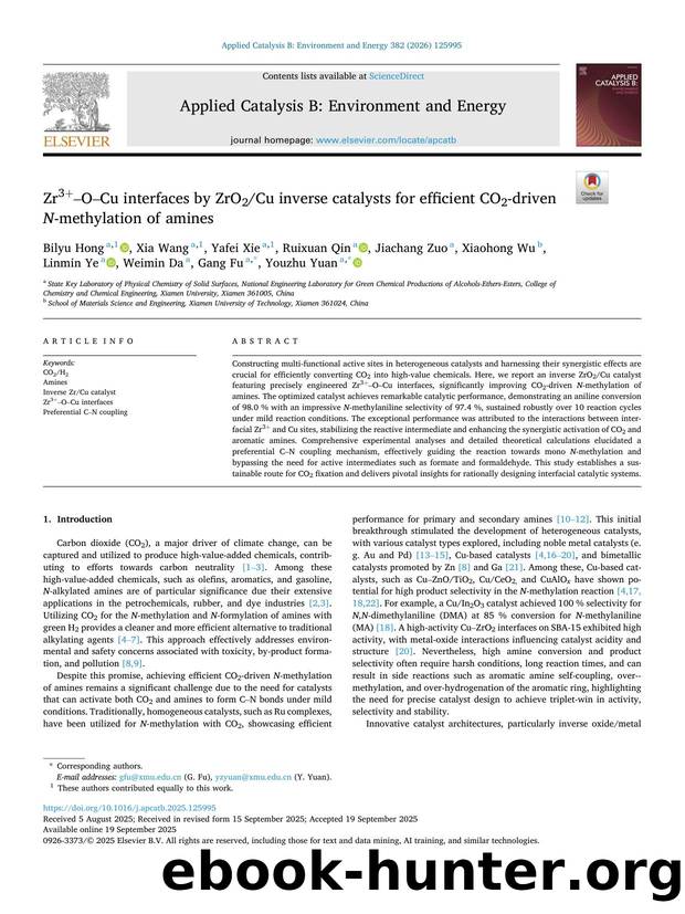 Zr3+âOâCu interfaces by ZrO2Cu inverse catalysts for efficient CO2-driven N -methylation of amines by unknow