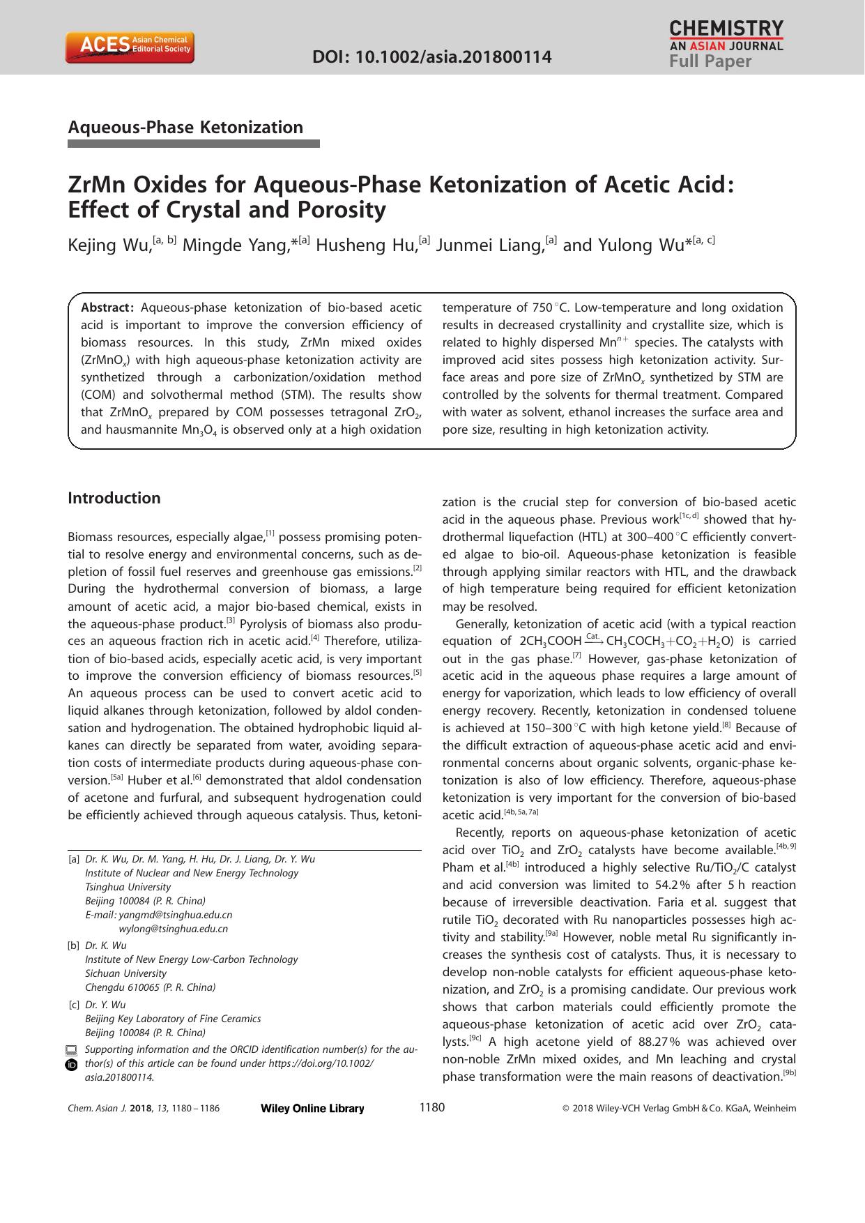 ZrMn Oxides for AqueousâPhase Ketonization of Acetic Acid: Effect of Crystal and Porosity by Unknown