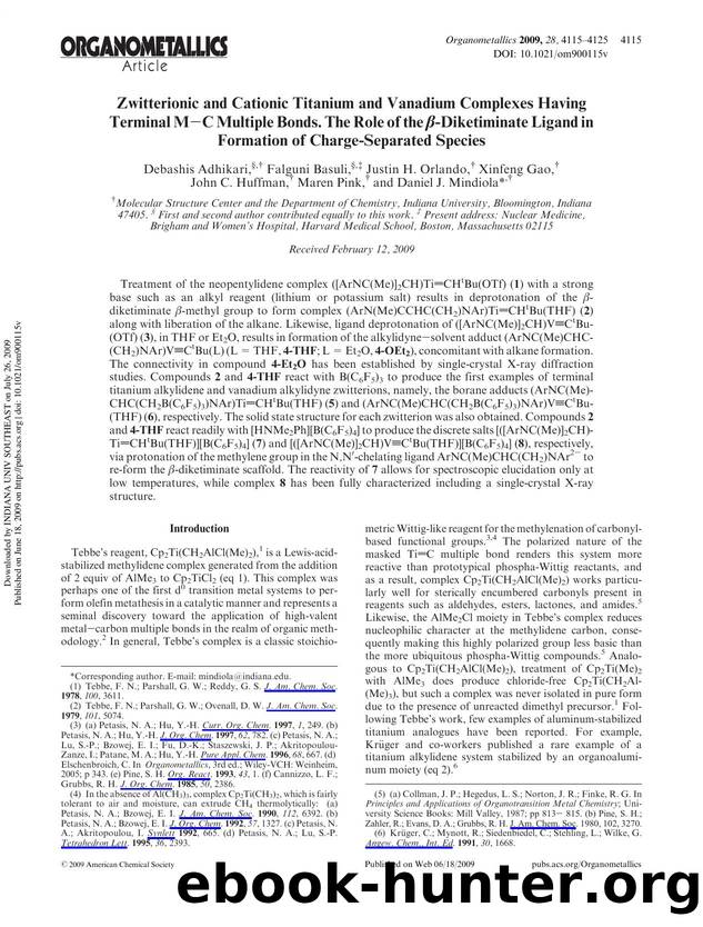 Zwitterionic and Cationic Titanium and Vanadium Complexes Having Terminal MâC Multiple Bonds. The Role of the Î²-Diketiminate Ligand in Formation of Charge-Separated Species by unknow