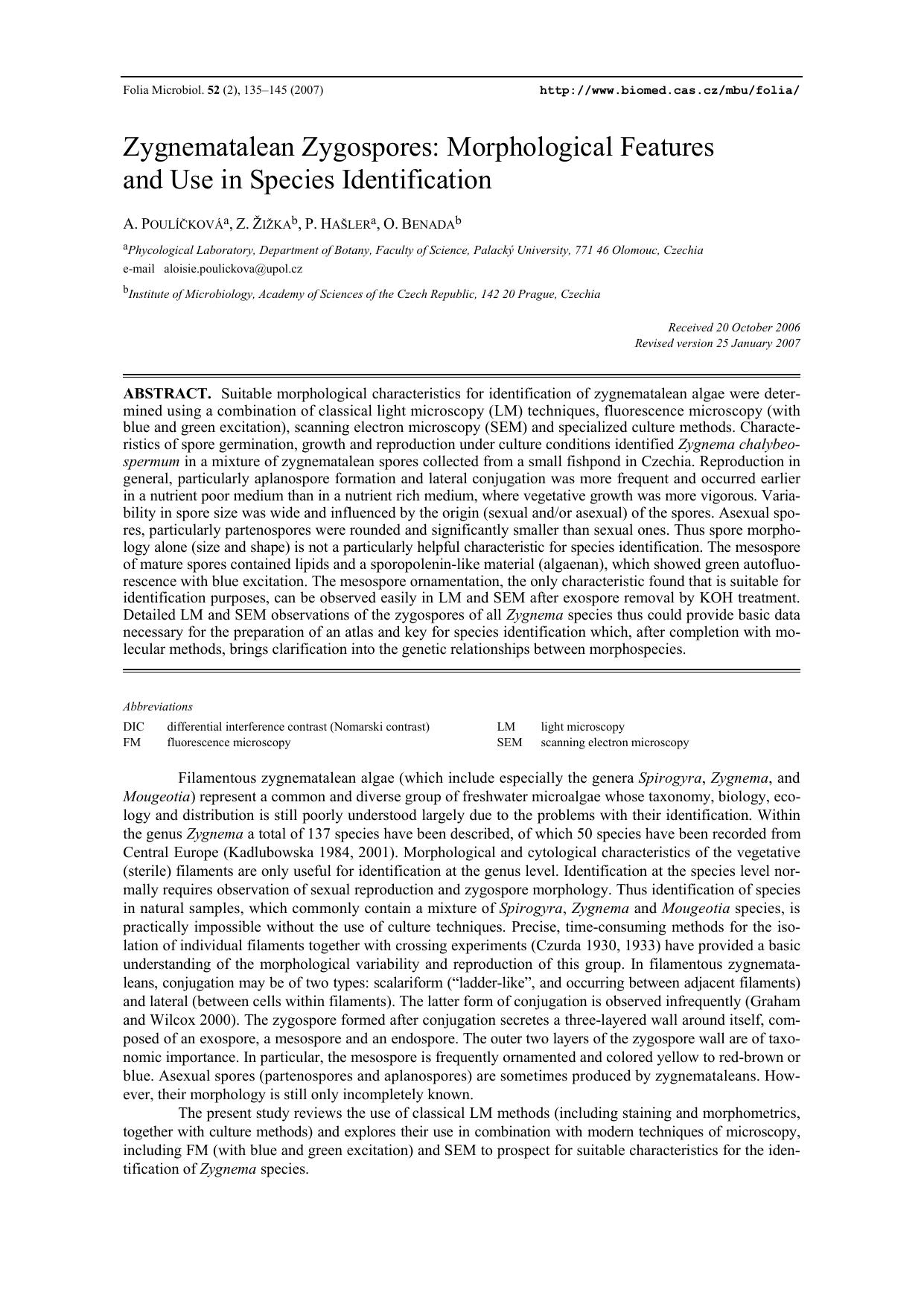 Zygnematalean zygospores: Morphological features and use in species identification by Unknown