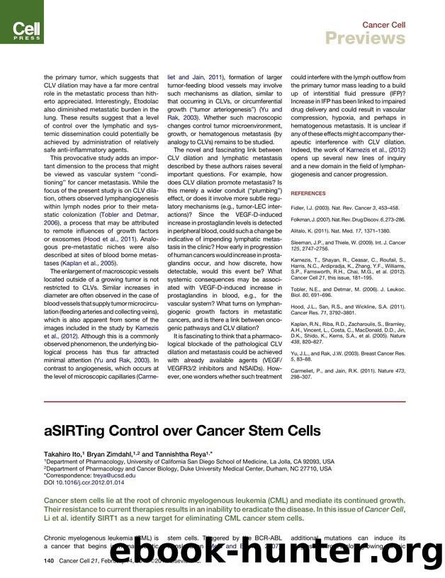 aSIRTing Control over Cancer Stem Cells by Takahiro Ito & Bryan Zimdahl & and Tannishtha Reya