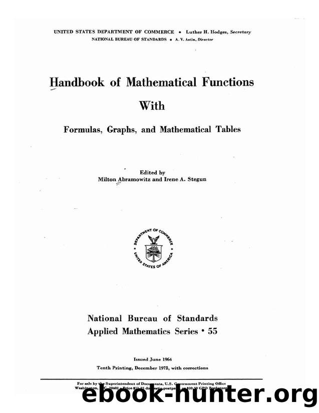 abramowitz and stegun handbook of mathematical functions by Unknown