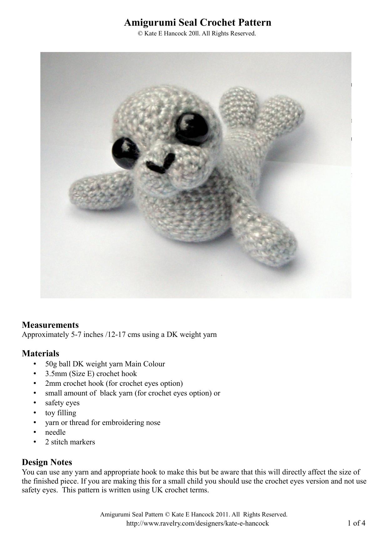 amigurumi Pattern Template by Kate Hancock