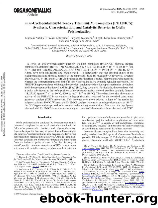 ansa-Cyclopentadienyl-Phenoxy Titanium(IV) Complexes (PHENICS): Synthesis, Characterization, and Catalytic Behavior in Olefin Polymerization by unknow