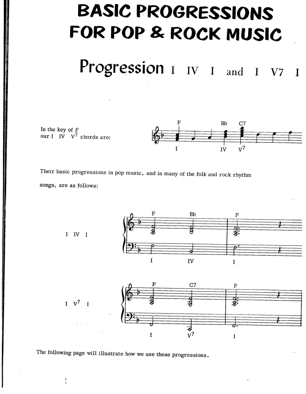 basic progressions for pop and rock music I IV I : I V7 I by Unknown