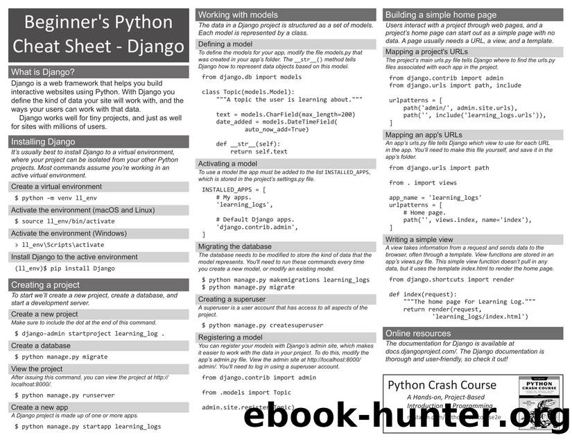 beginners python cheat sheet pcc django bw by Unknown