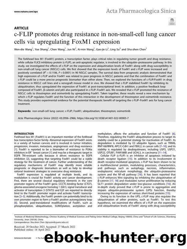 c-FLIP promotes drug resistance in non-small-cell lung cancer cells via upregulating FoxM1 expression by Wen-die Wang & Yue Shang & Chen Wang & Jun Ni & Ai-min Wang & Gao-jie Li & Ling Su & Shu-zhen Chen
