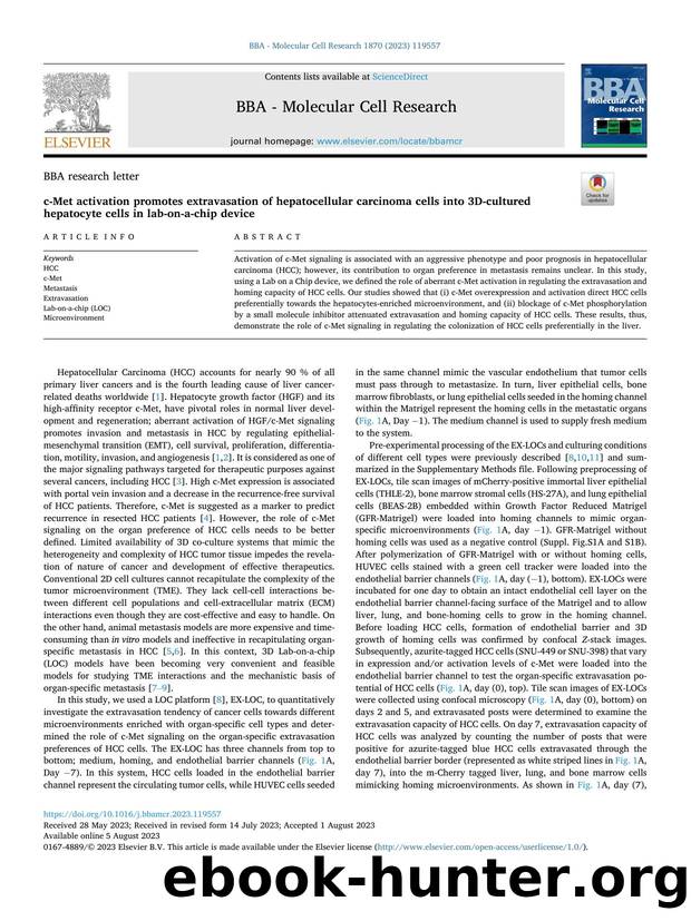 c-Met activation promotes extravasation of hepatocellular carcinoma cells into 3D-cultured hepatocyte cells in lab-on-a-chip device by unknow