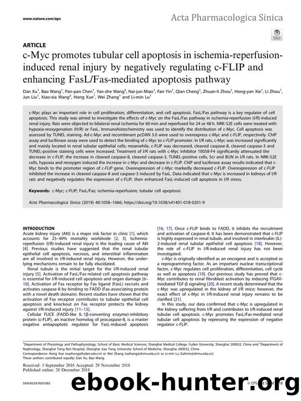 c-Myc promotes tubular cell apoptosis in ischemia-reperfusion-induced renal injury by negatively regulating c-FLIP and enhancing FasLFas-mediated apoptosis pathway by unknow