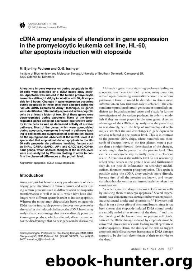 cDNA array analysis of alterations in gene expression in the promyelocytic leukemia cell line, HL-60, after apoptosis induction with etoposide by Unknown