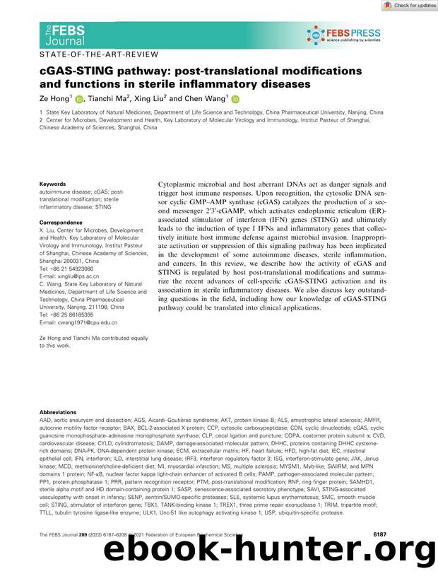cGASâSTING pathway: postâtranslational modifications and functions in sterile inflammatory diseases by Unknown