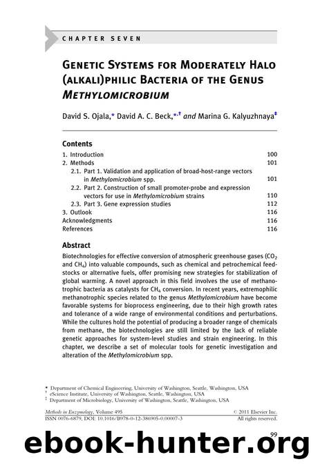 chapter 7 - Genetic Systems for Moderately Halo(alkali)philic Bacteria of the Genus Methylomicrobium by David S. Ojala & David A.C. Beck & Marina G. Kalyuzhnaya