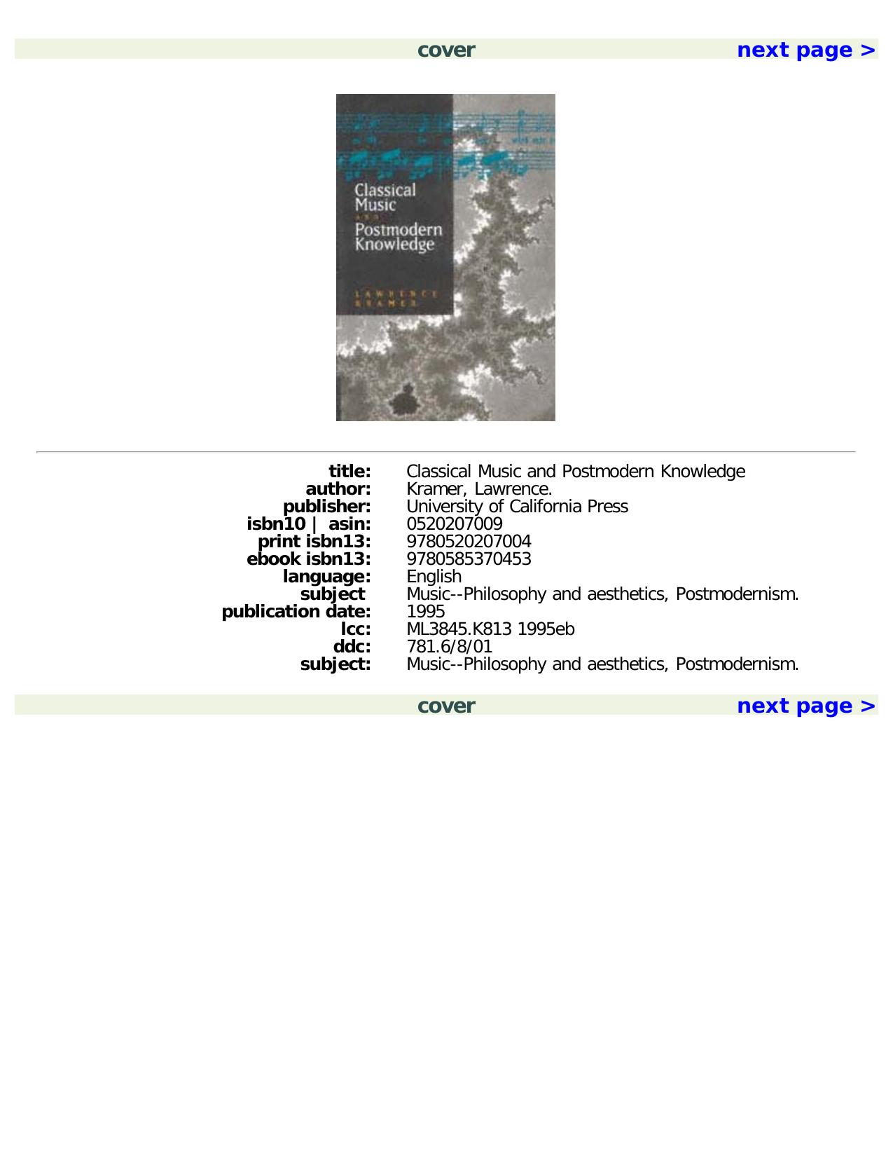 cover by Classical Music & Postmodern Knowledge