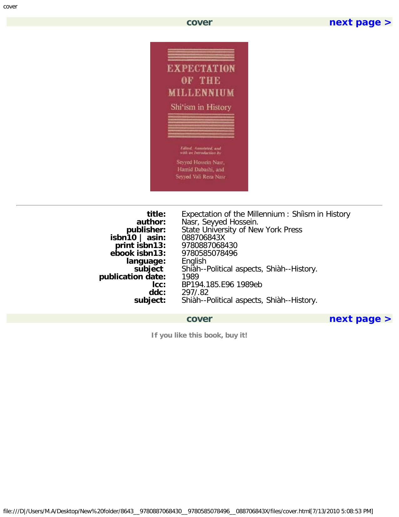 cover by Expectation of the Millennium Shi'ism in History (1989)