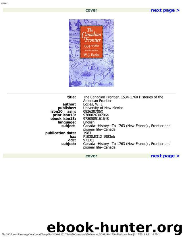 cover by The Canadian Frontier 1534-1750