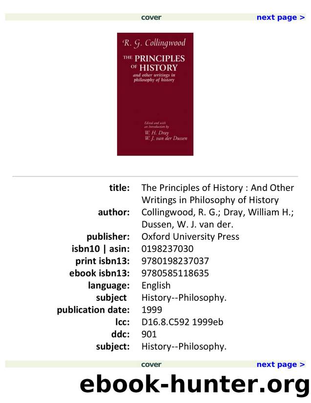 cover by The Principles of History & Other Writings in Philosophy of History (1999 Oxford University Press)