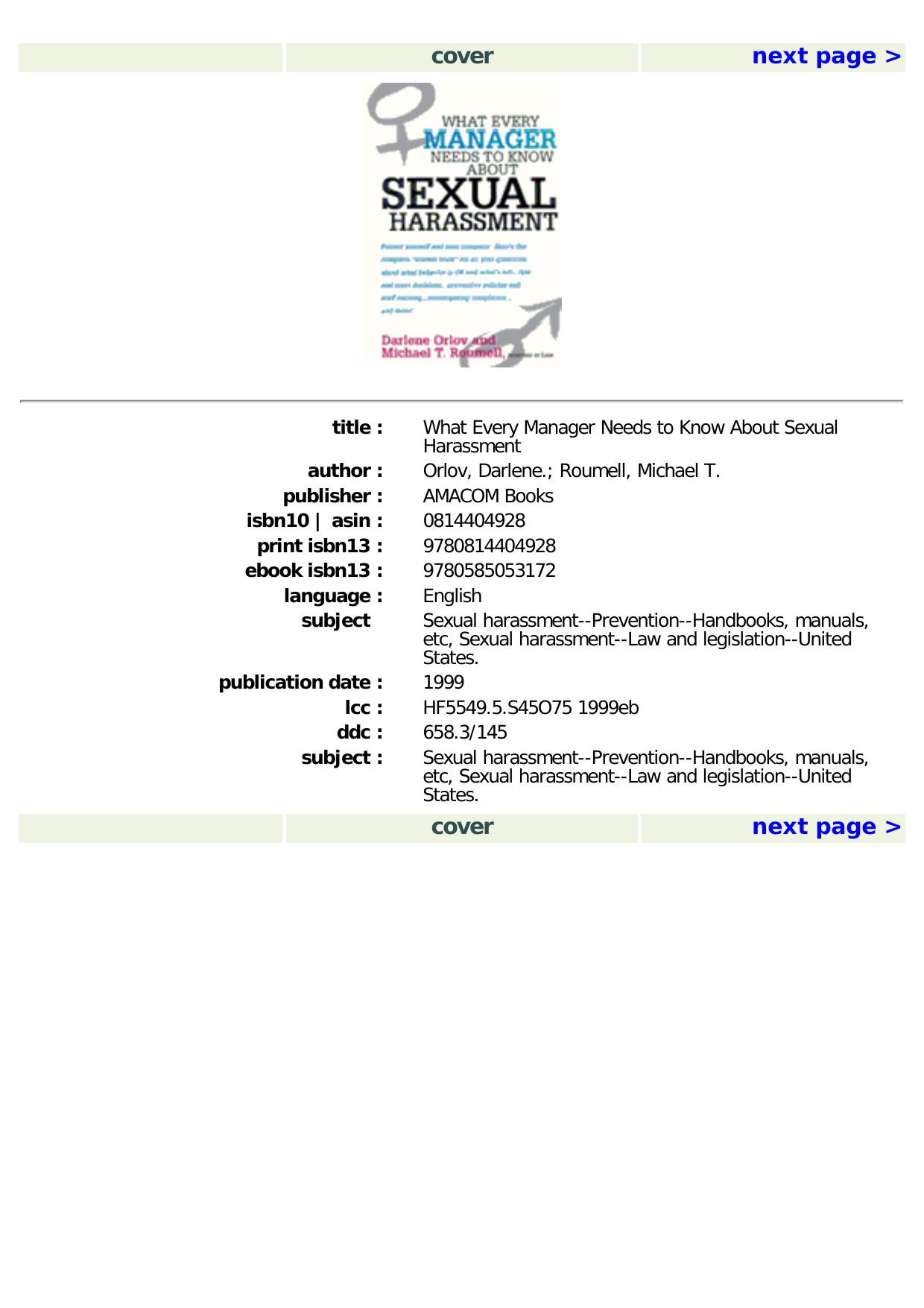 cover by What Every Manager Needs to Know About Sexual Harassment (1999)