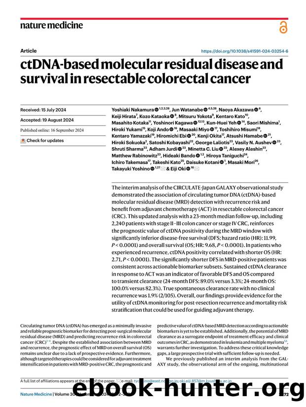 ctDNA-based molecular residual disease and survival in resectable colorectal cancer by unknow