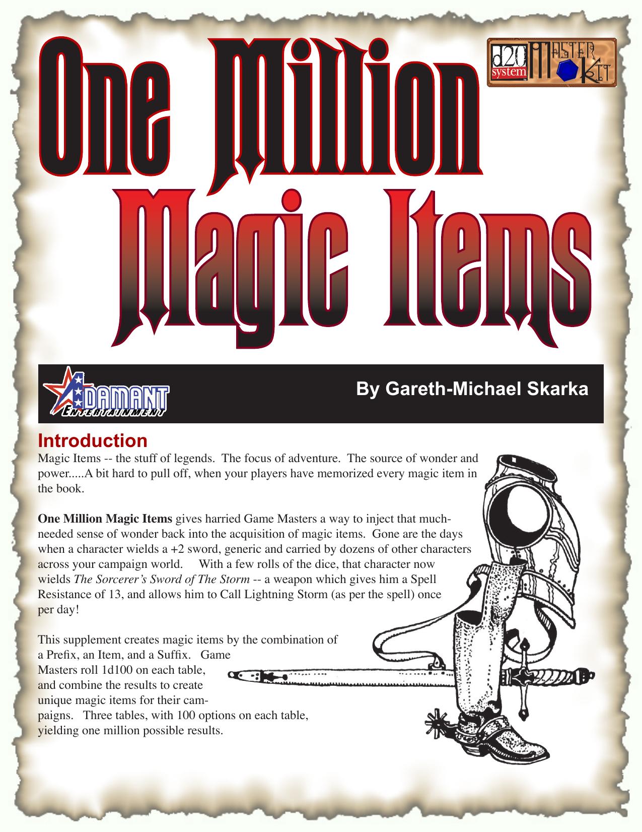 d20 Adamant Entertainment One Million Magic Items by Unknown