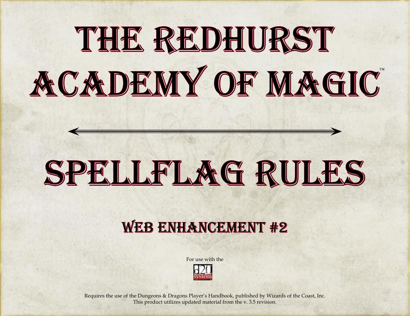 d20 Human Head Studios The Redhurst Academy of Magic by Spellflag Rules