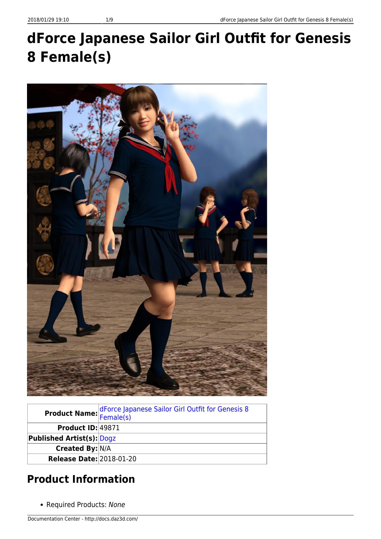 dForce Japanese Sailor Girl Outfit for Genesis 8 Female(s) by unknow