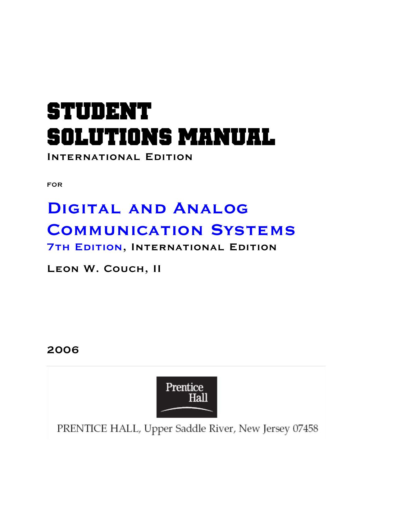 digital and analog communication by leon couch by student solutions manual international edition