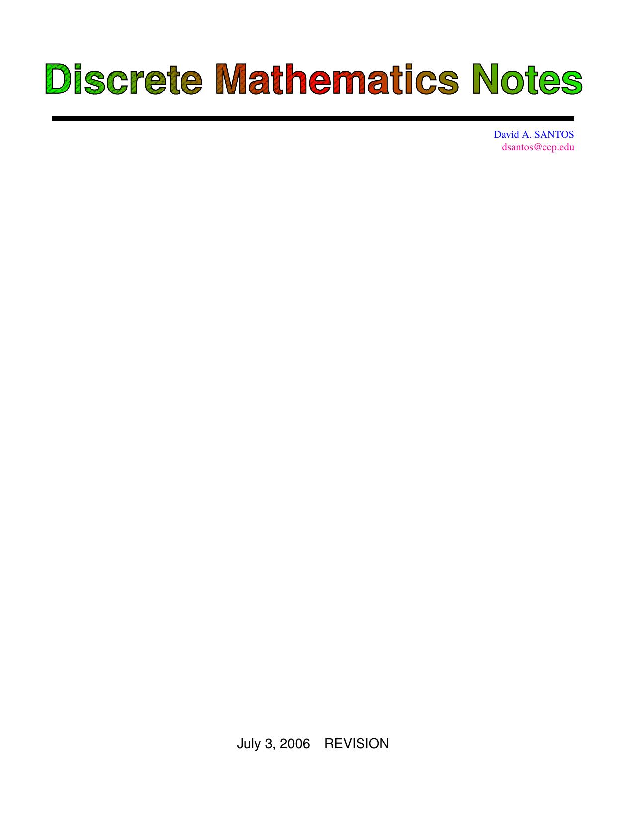 discrete math lecture notes by david santos