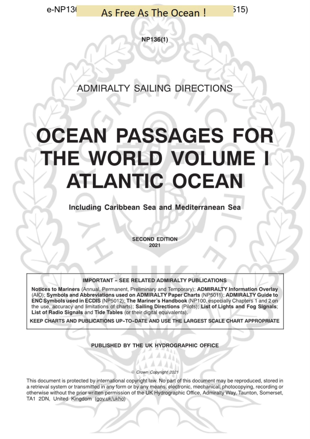 e NP 136(1) Ocean Passages of the World Volume 1 Atlantic Ocean by Unknown