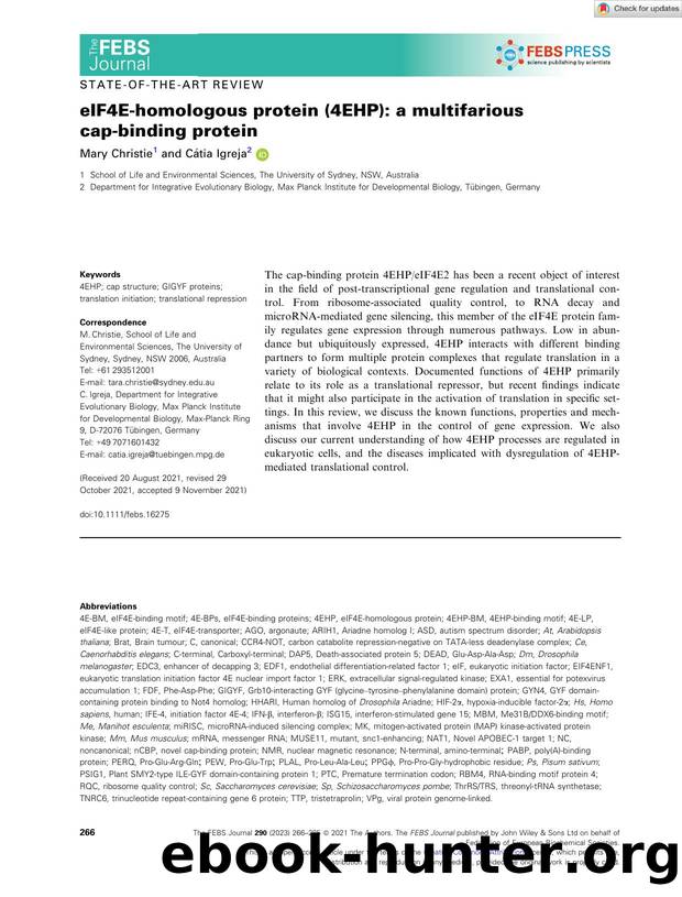eIF4Eâhomologous protein (4EHP): a multifarious capâbinding protein by Unknown