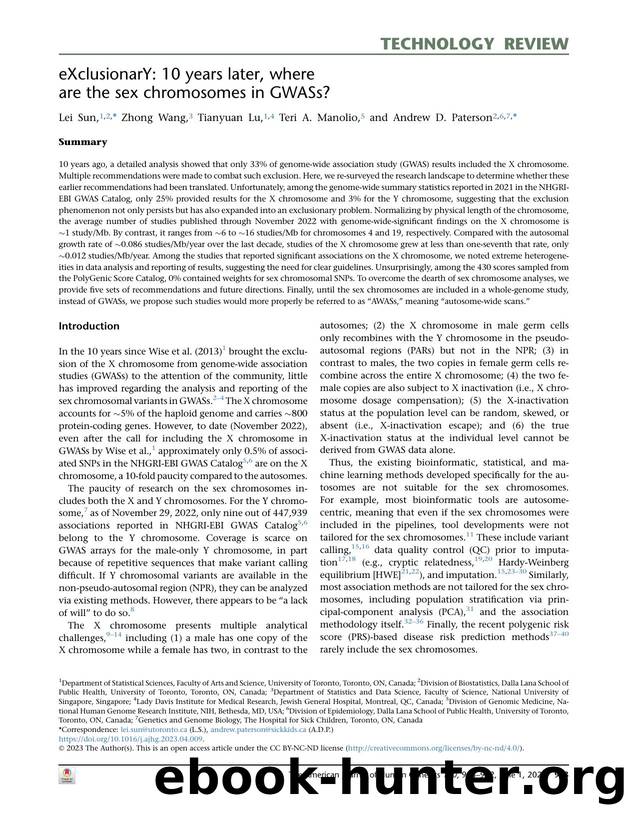 eXclusionarY: 10 years later, where are the sex chromosomes in GWASs? by Lei Sun & Zhong Wang & Tianyuan Lu & Teri A. Manolio & Andrew D. Paterson
