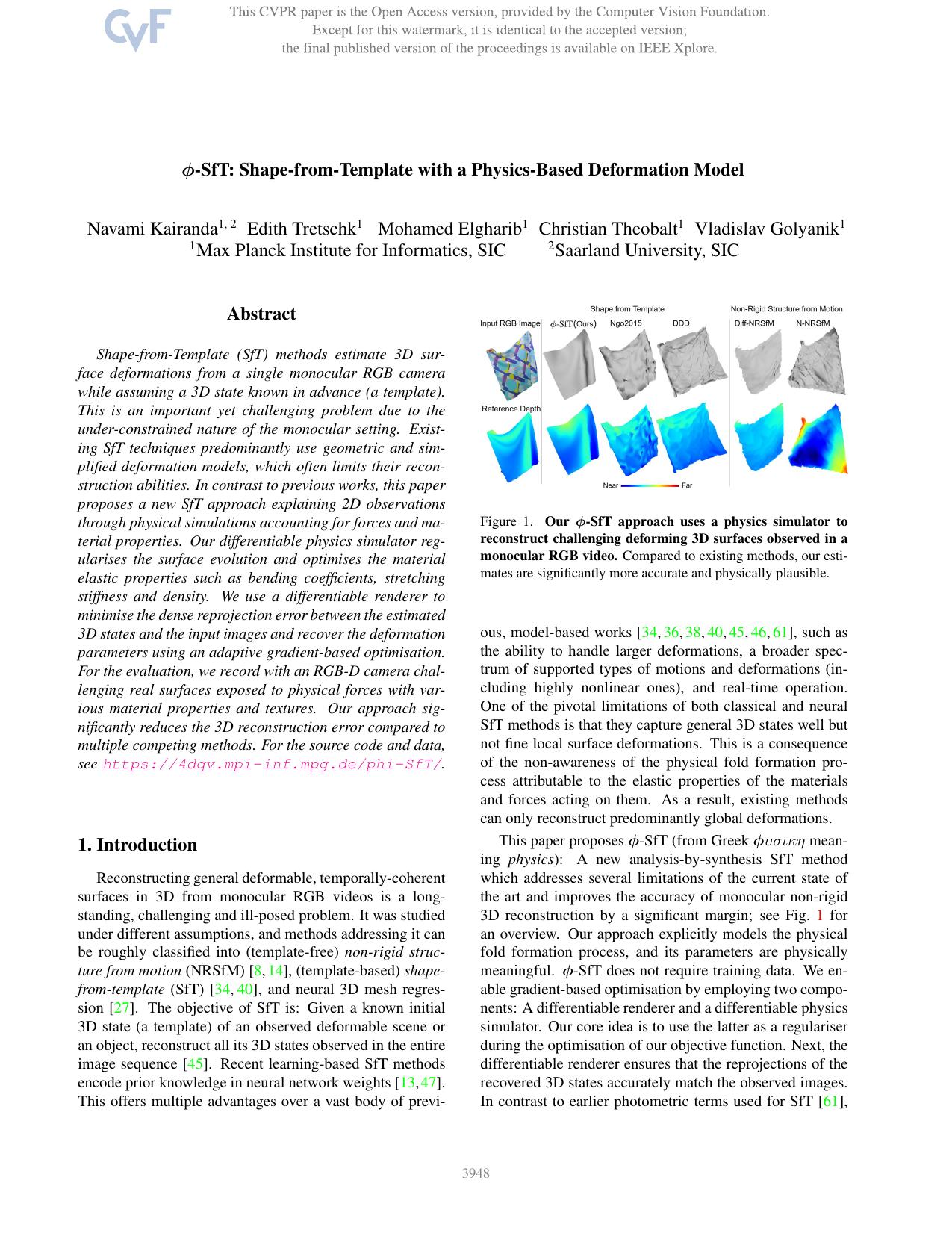 f-SfT: Shape-From-Template With a Physics-Based Deformation Model by Navami Kairanda & Edith Tretschk & Mohamed Elgharib & Christian Theobalt & Vladislav Golyanik
