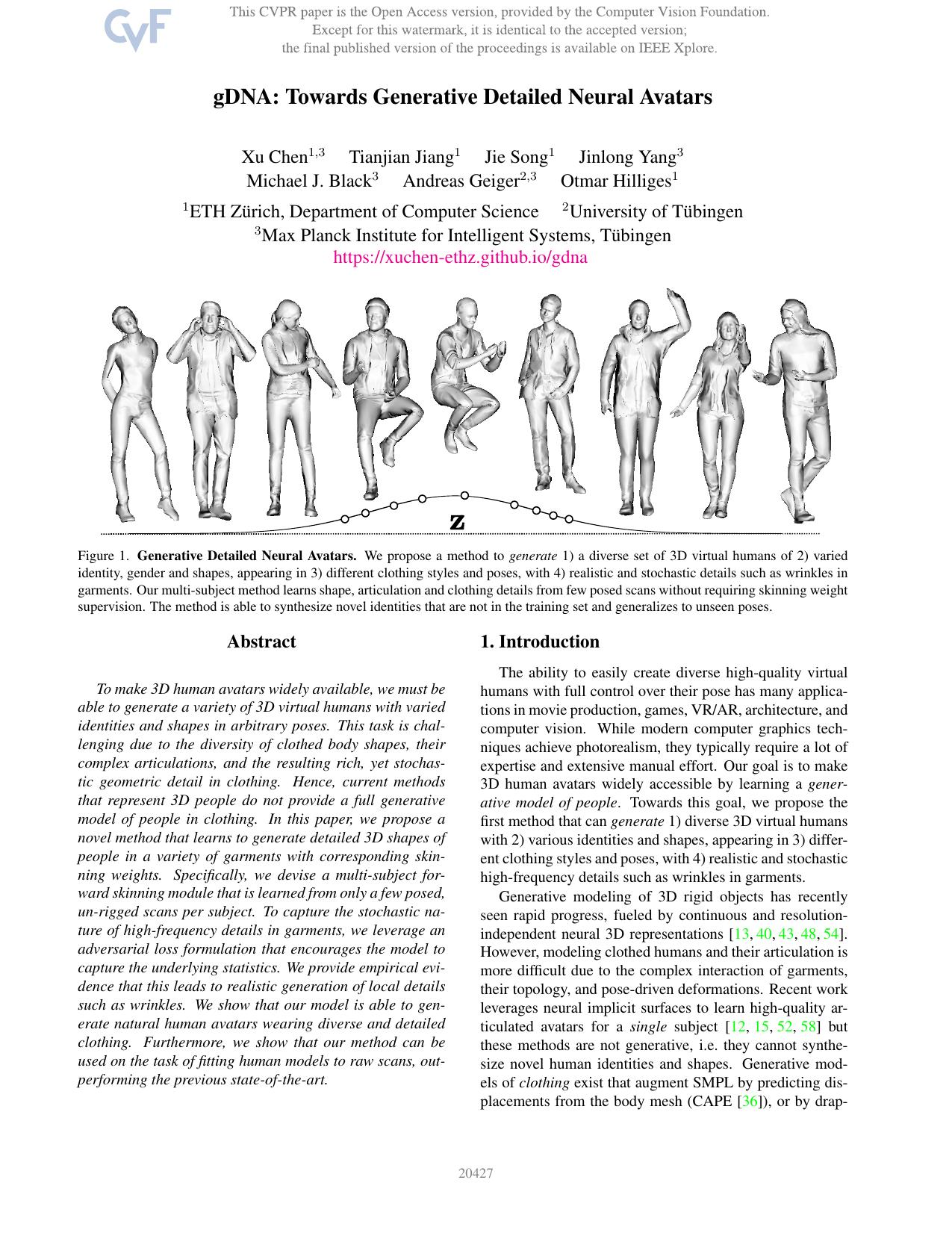 gDNA: Towards Generative Detailed Neural Avatars by unknow