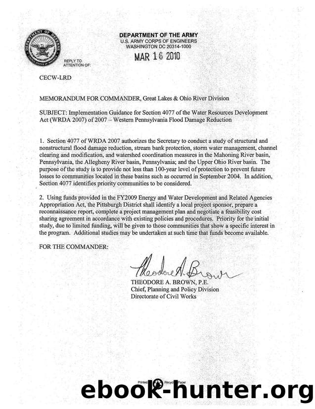 h]1plementation Gl.Iidance for Section 4077 of the Wat~rR.e~;()urces Development Act (WRDA2007) of2007~-Western Pennsylvania Flood DaniageReduction by Unknown