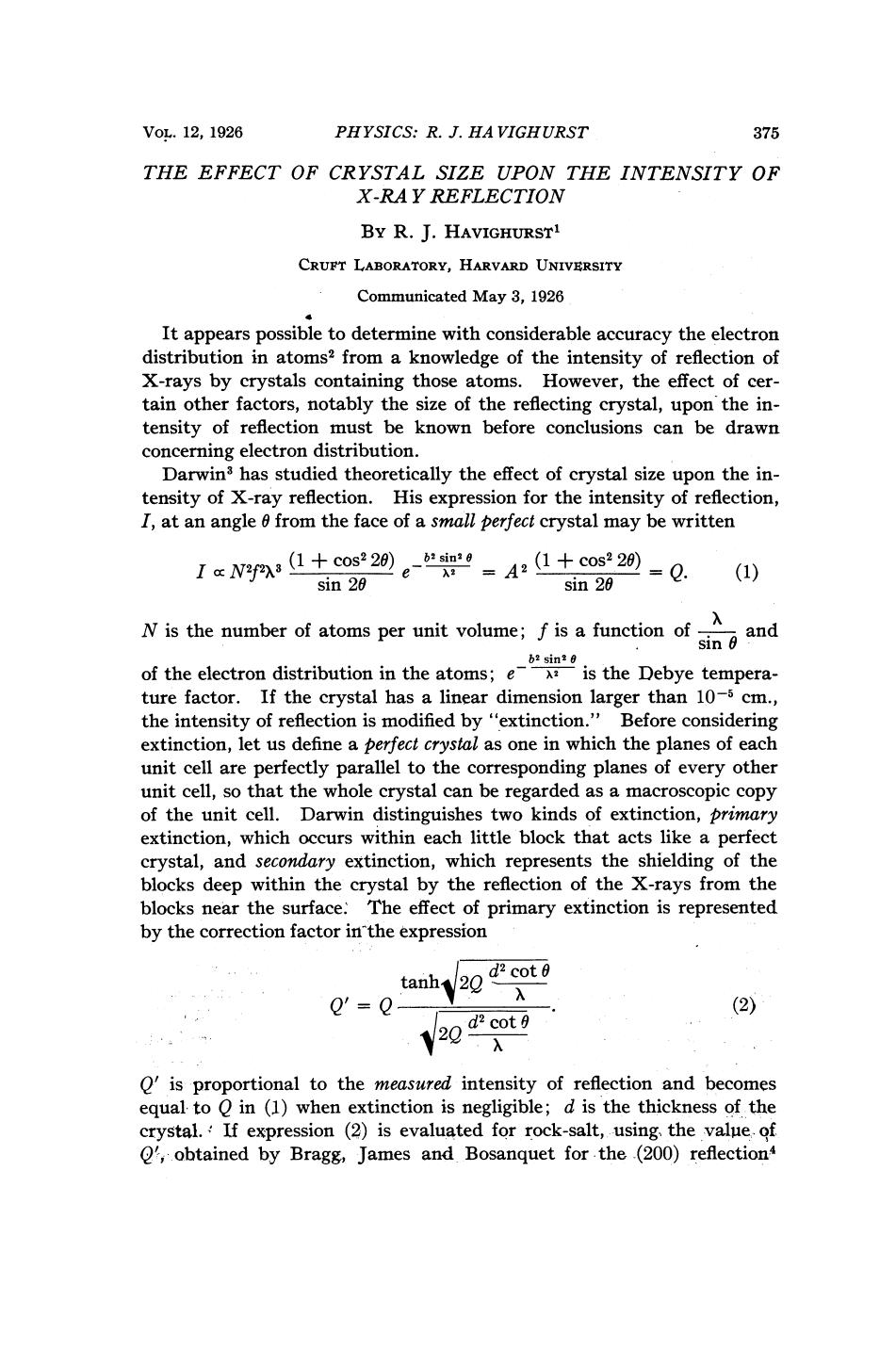 havighurst R. J. by The Effect of Crystal Size upon the Intensity of X-Ray Reflection (1926)(6s)