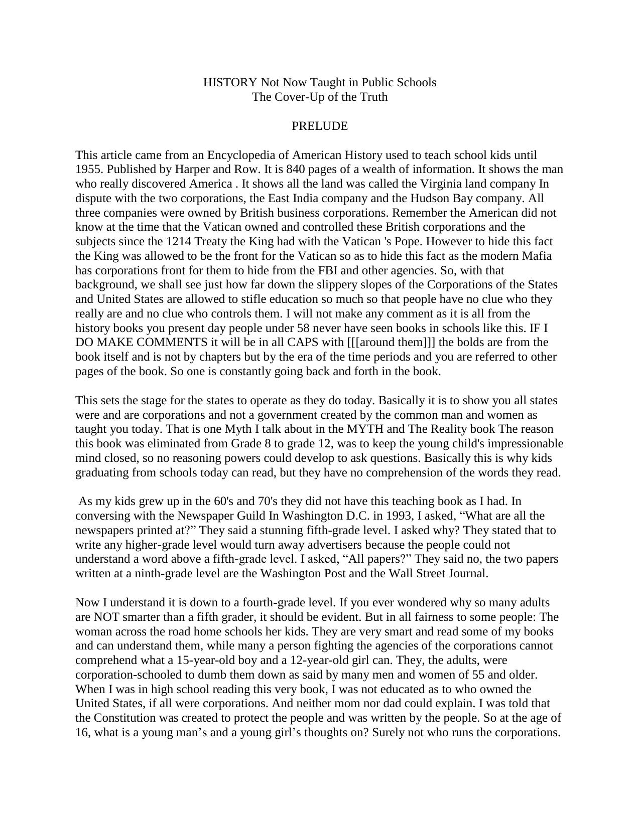 history not taught in Public Schools by keith