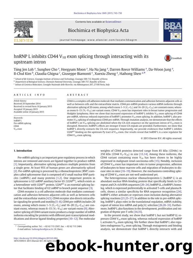 hnRNP L inhibits CD44 V10 exon splicing through interacting with its upstream intron by unknow