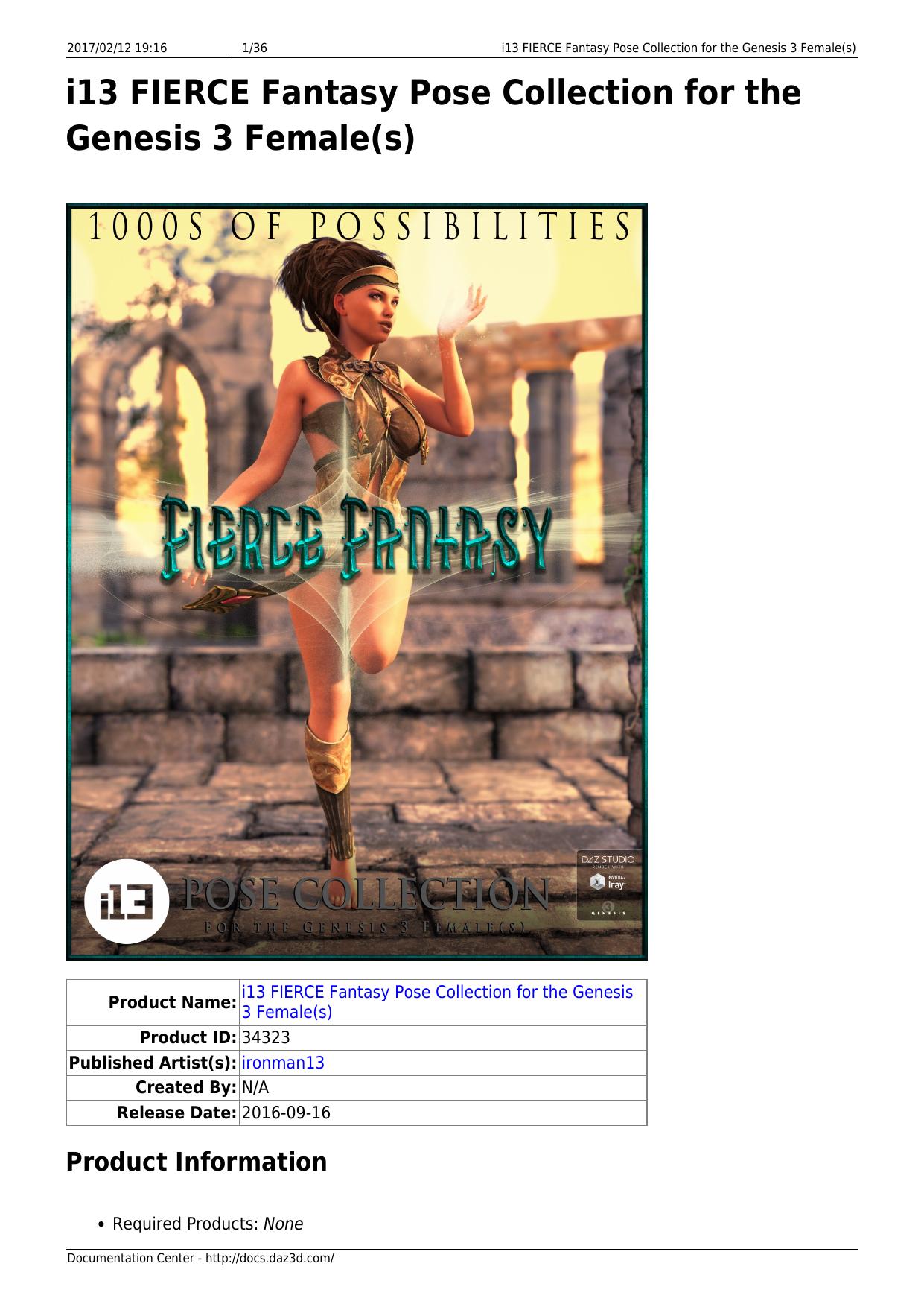 i13 FIERCE Fantasy Pose Collection for the Genesis 3 Female(s) by Unknown