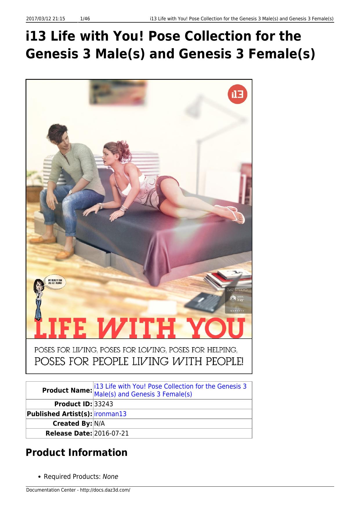 i13 Life with You! Pose Collection for the Genesis 3 Male(s) and Genesis 3 Female(s) by Unknown