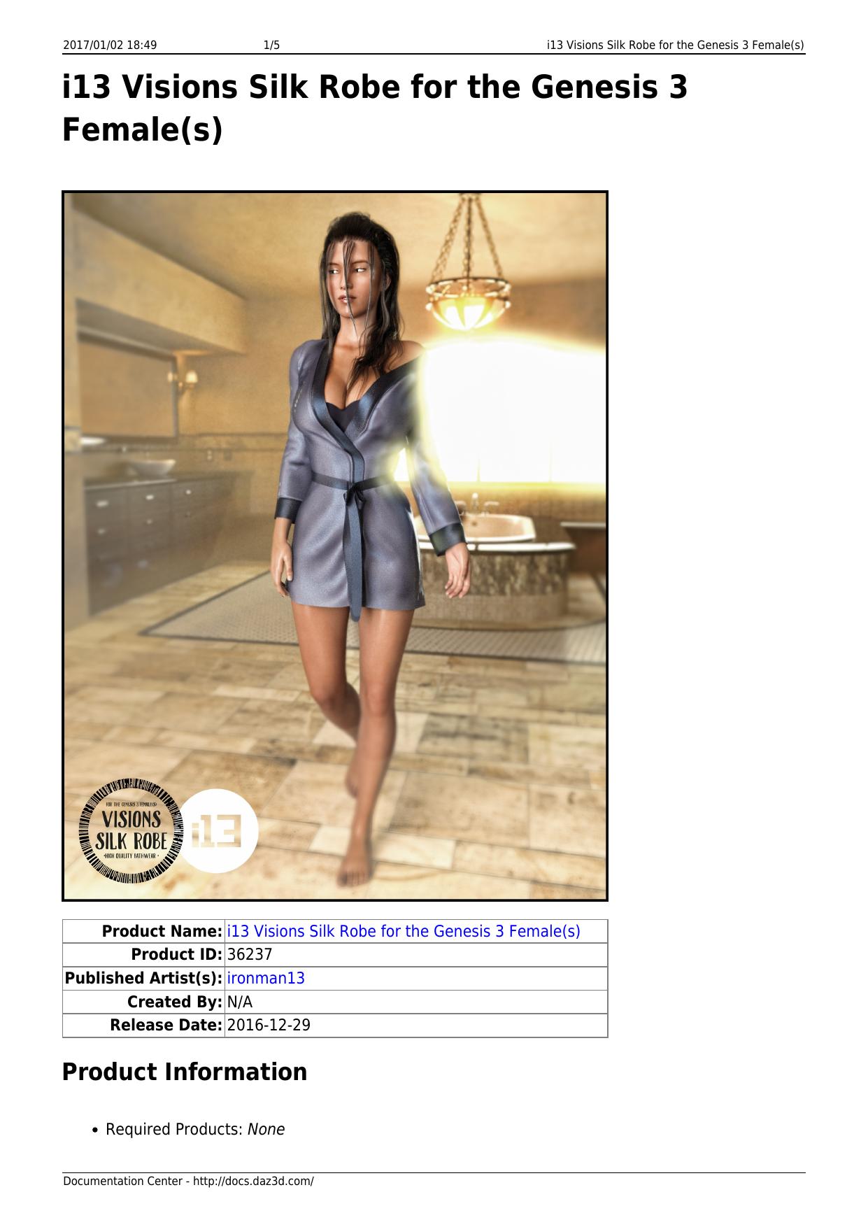 i13 Visions Silk Robe for the Genesis 3 Female(s) by Unknown