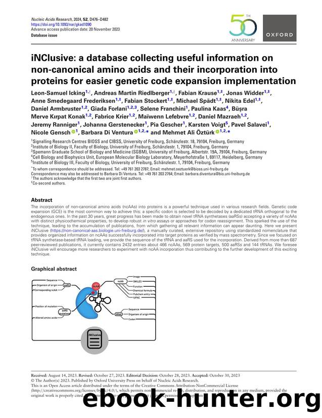 iNClusive: a database collecting useful information on non-canonical amino acids and their incorporation into proteins for easier genetic code expansion implementation by unknow