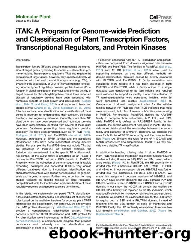 iTAK: A Program for Genome-wide Prediction and&nbsp;Classification of Plant Transcription Factors, Transcriptional Regulators, and Protein Kinases by unknow